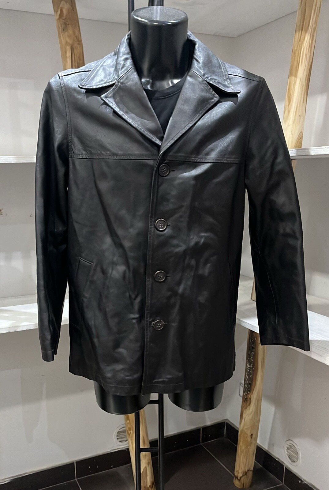 Unites Colors of Benetton Jacket Genuine Leather Used Man SIZE S Black XYM598L