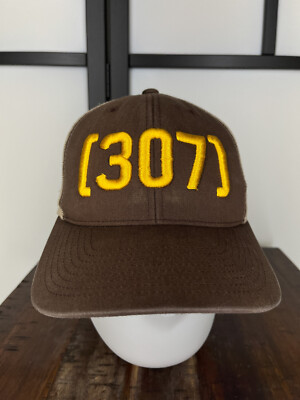 (307) Area Code Hat Cap Snap Back Adult One Size Brown Trucker Cotton Poly Blend