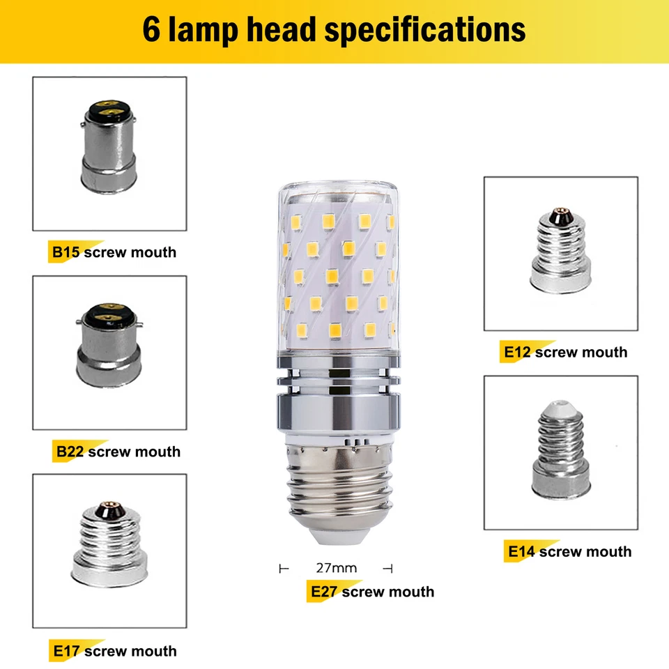 1-10PC 12W 6W LED Corn Bulb Light Candelabra Ceiling Fan Daylight Ceramics Lamp - Image 2 of 4