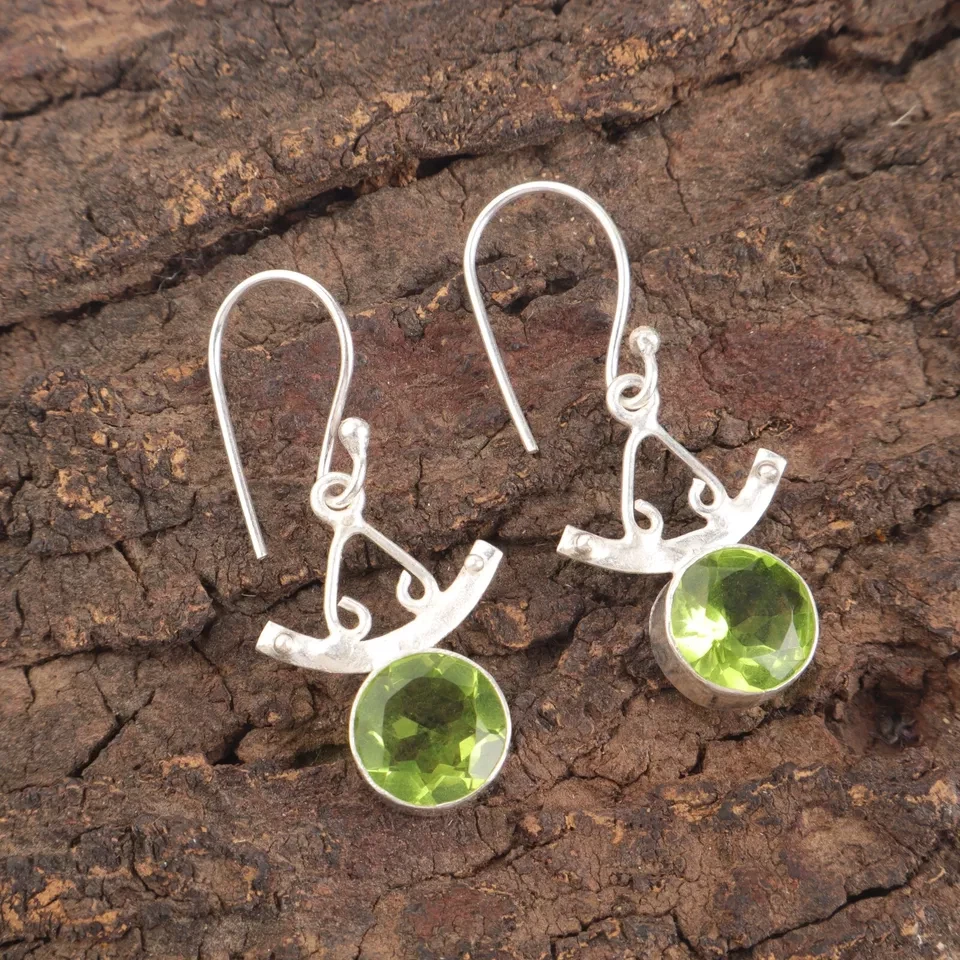 Peridot Gemstone Earrings 925 Solid Silver Dangling Earrings Jewelry - Image 3 of 4