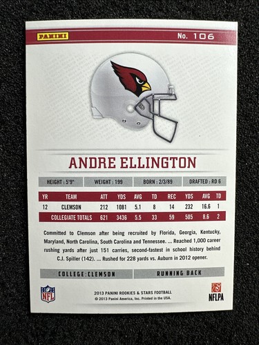 Andre Ellington #106 2013 Panini Rookies & Stars RC Arizona Cardinals Menge - Bild 2 von 2