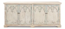 French Country Antiqued Blue Washed Finish Pine Sideboard-78'' x 34''H