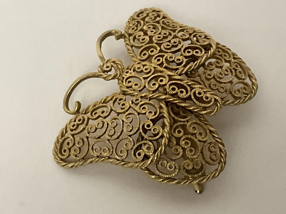 Vintage 3 Inches BUTTERFLY Hair Clip Barrette Gold Toned - Image 3 of 4