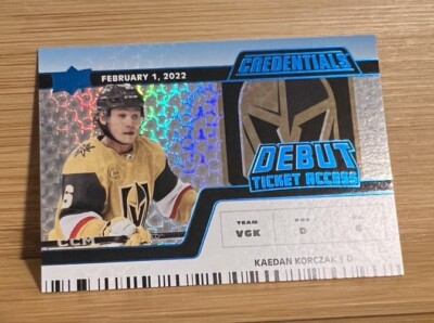 2022-23 Upper Deck Credentials Kaedan Korczak Blue Debut Ticket Access RC #/99