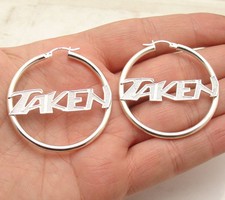 3mm X 45mm Large TAKEN Round Hoop Earrings Real Sterling Silver