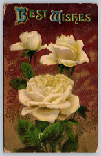 1916 Best Wishes Floral Design Glittered Divided Back Vintage Postcard