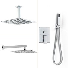 Chrome 16" Rainfall Shower Faucet Set with Mixer Valve Kit Wall/Ceiling Mounted