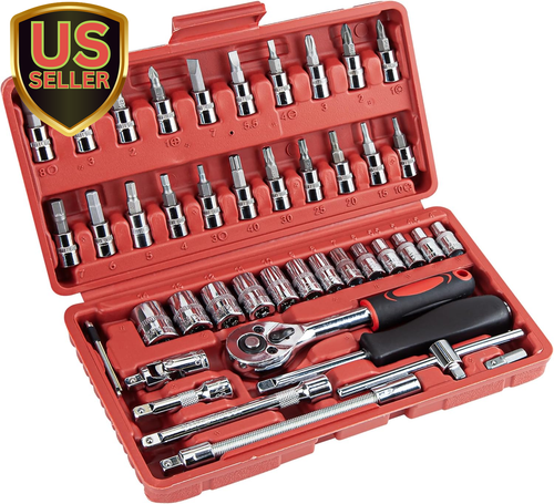 46 Pieces 1/4 Inch Drive Socket Ratchet Wrench Tool Set with Bit Socket Set M...