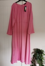 M&S Pink Satin Round Neck Midaxi Tea Dress, Size 24, Long Sleeve