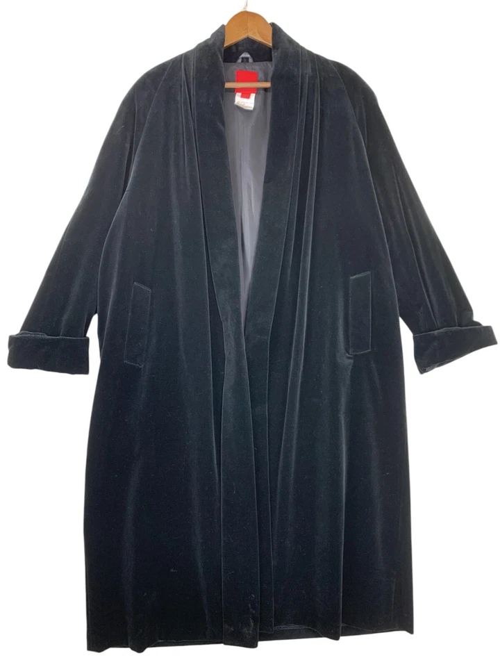 Maxi Abrigo Columpio De Colección JS Collections Old Money Negro Terciopelo Frente Abierto Para Mujer L