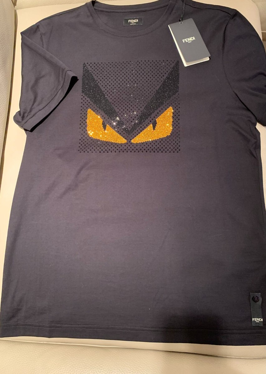 Authentic Fendi Monster Eye Stras T Shirt Men s Black size 48 M Run Small S 46