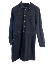 Gap Long Sleeve Pocket Mini Dress Black Wash Belt Loops Collared Shirt Dress 14