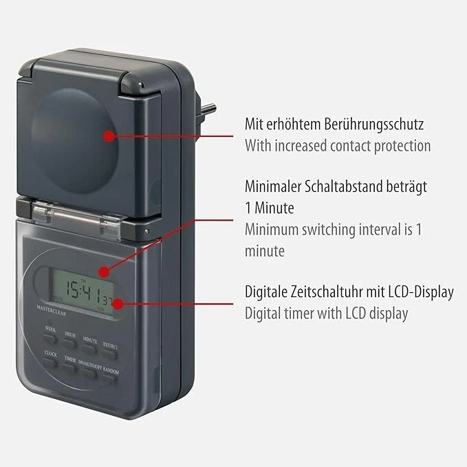 Brennenstuhl Digitale Zeitschaltuhr IP44 Timer Außenbereich Kindersicherung - Bild 2 von 4