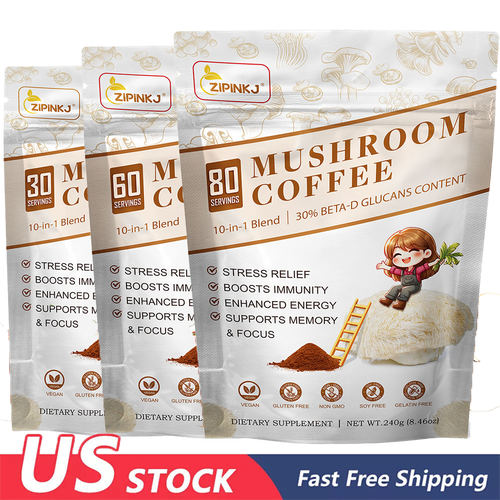 2025 New Mushroom Coffee Organic Coffee 30/60/80 Servings in One Pack - No Odor