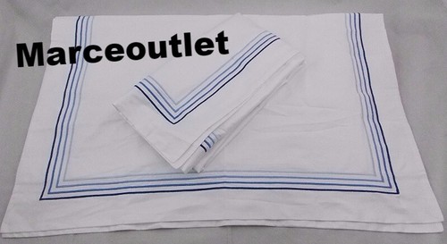 Frette Cruise Collection Sateen STANDARD Pillowsham White / Sky Blue Embroidery