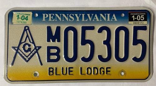 Rare Pennsylvania License Plate - Blue Lodge, Masons - MB05305 - Good Condition