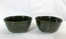 Studio JCP Home Set of 2 Green Stoneware Square Bottom 6" Bowls w/ Leaf Pattern