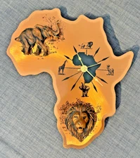 Vintage Africa Copper Wall Art Continent 3D Relief Elephant Lion Wall Clock