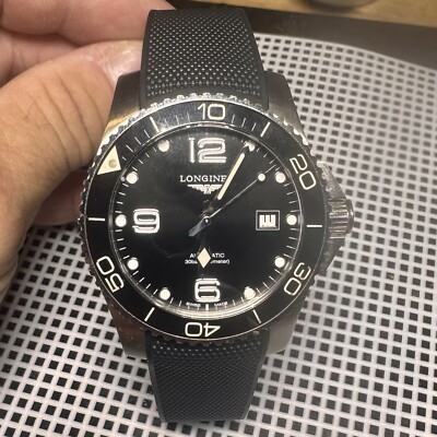 21mm Strap BLACK Caoutchouc Vulcanized rubber LONGINES HydroConquest Watch