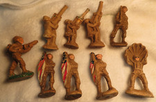 9 Vintage PlayWood US ARMY Composition Soldiers: Flagmen,Machinegun,Parachute 