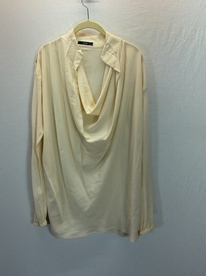 ETRO Cream Silk Cowl Neck Tunic Top Italy Semi Sheer Long Sleeve 44 it/8-10 US