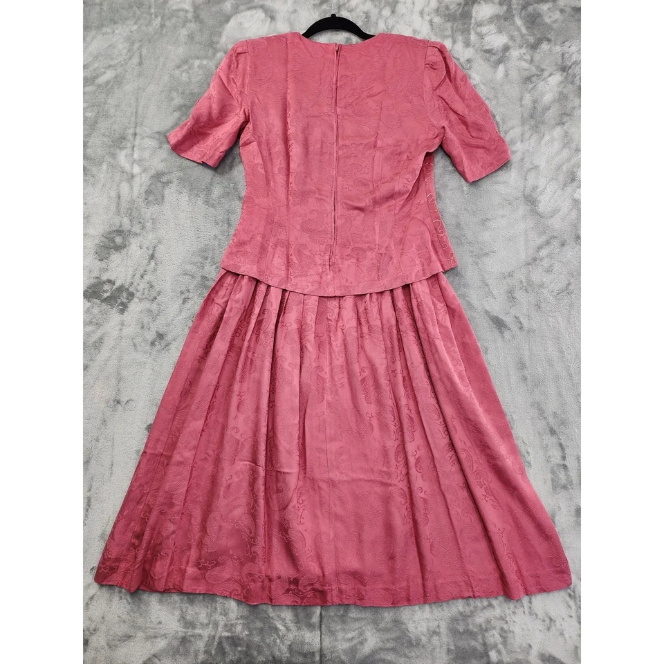 Vestido midi vintage Karin Stevens cachemir brocado manga abullonada talla 8 rosa pequeño  Foto 4 de 4