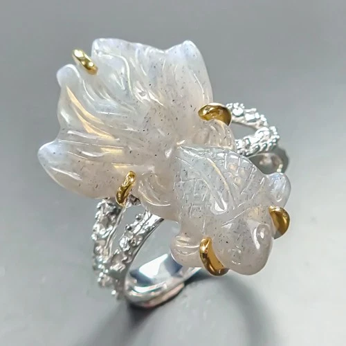 AAA Carving 24 ct Natural Labradorite Ring 925 Sterling Silver Size 9 /R463453