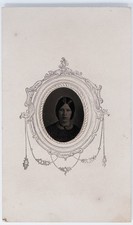 Antique 2.5x4in Tintype Young Woman Center Part Hairstyle Necklace Fancy Paper