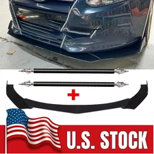 Front Bumper Lip Spoiler /Splitter Strut Rods Glossy Black For Ford Focus MK3