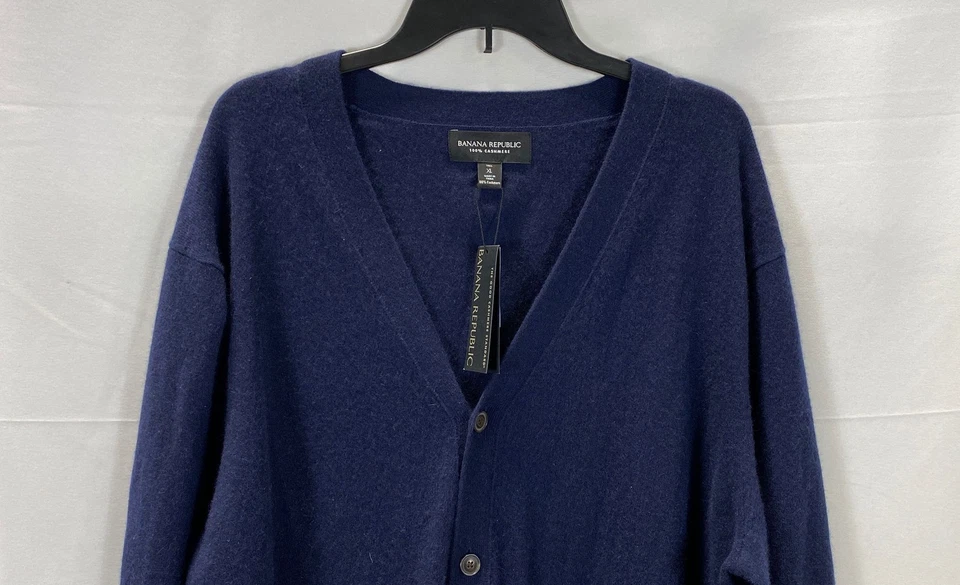 Banana Republic Men's Navy 100% Cashmere V-Neck Cardigan Sweater XL Tall NWT - Image 2 of 4