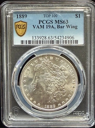 1889-P $1 Morgan Silver Dollar Vam-19A, Bar Wing PCGS MS63