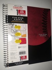 Five Star 1 Subject Wide Ruled Sport Spiral Notebook Baseball Red 100 Sheets NEW