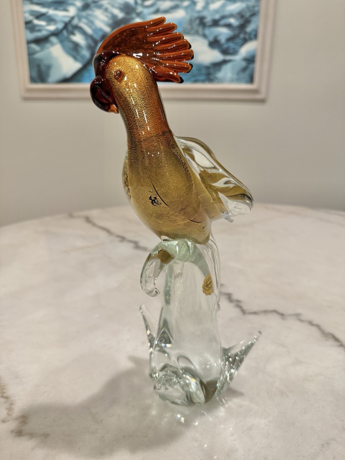 MURANO Glass Parrot Cockatoo Formia Italy 12.6” SIGNED by Artist!