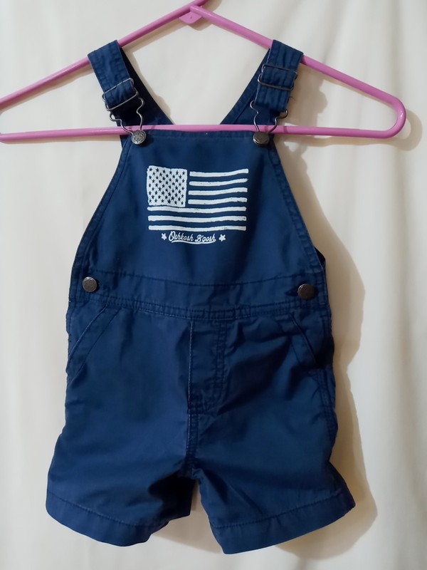 Blue OshKosh B'Gosh Overalls romper american flag Vestbak 12-18M great condition