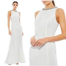 Mac Duggal NEW Size 6 49093 White Embellished Neck Sleeveless Trumpet Gown FLAW