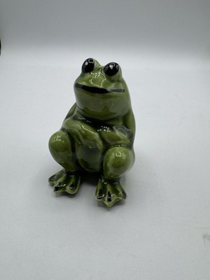 Green Adorable Laid-back Frog Ceramic Figurine
