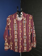 Vintage Wrangler Western Shirt Mens Size Medium Aztec Rodeo Cowboy Snap Button