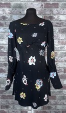 Free People Sunshadows Split Long Sleeves Floral Print mini Dress size 8 medium