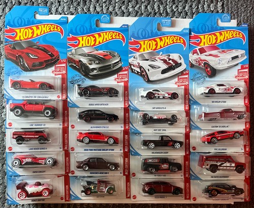 Hot Wheels 20 Car Target Exclusive Red Edition Lot No Duplicate Dodge Chevy Ford