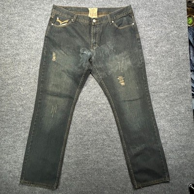 Brooklyn Xpress Straight Leg Jeans Men's Dark Wash Indigo Distressed - 39X33