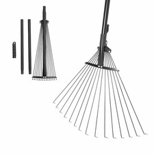 Image of GARDEN RAKE 15 TINES LONG ADJUSTABLE TELESCOPIC METAL  METAL HANDLE LAWN GRASS
