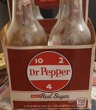 Dr Pepper Real Sugar Clear Glass Soda Bottles 12 oz 4-Pack Carrier
