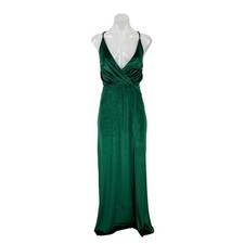 Tobi Green Velvet Velour Sleeveless V Neck Strappy Faux Wrap Maxi Dress Size XS