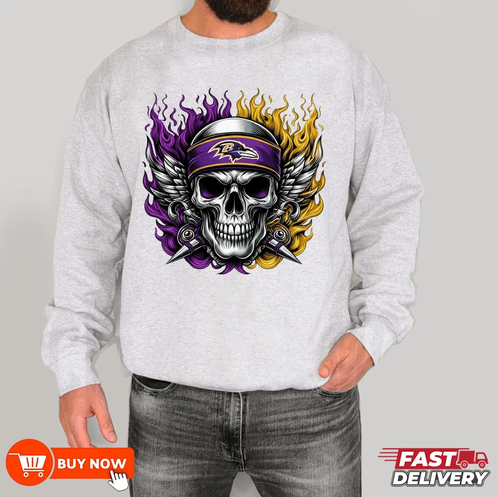 Baltimore Ravens Skull Cheers Football Sweatshirt