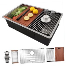 Premium 33 Inch Undermount Workstation Sink - Stainless Steel Single Bowl