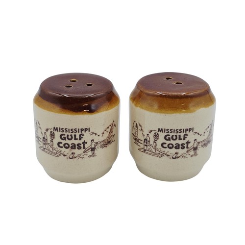 Vtg Mississippi Gulf Coast Souvenir Salt Pepper Shakers Brown Tan Ceramic Pair - Picture 1 of 6