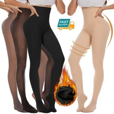 2-1 Pair Women's Fleece Lined Tights Control Top Pantyhose Underwear Winter Warm