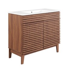 Modway Render 36" Bathroom Vanity 36 inches Single Sink, Walnut / White Sink