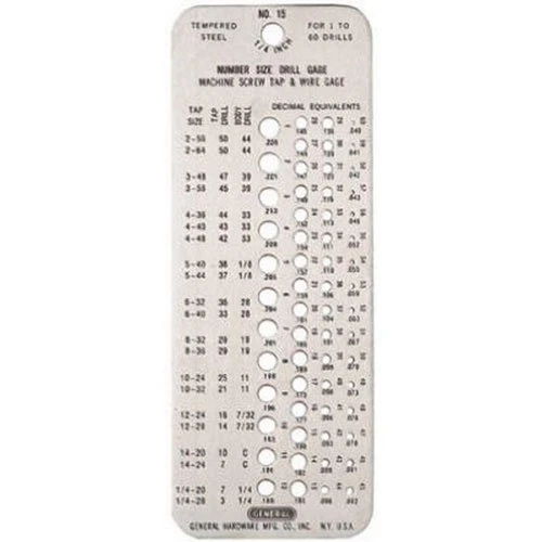 15 Drill Gage, Number Size Drills 1 To 60