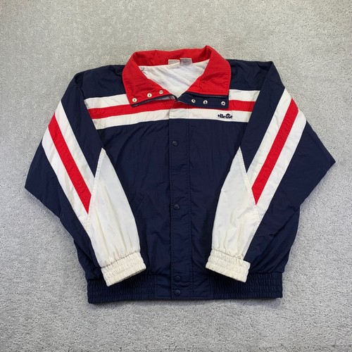 Ellesse, Vintage Ellesse Track Jacket Mens Sz 42 Large Navy Red Striped Windbreaker 90s